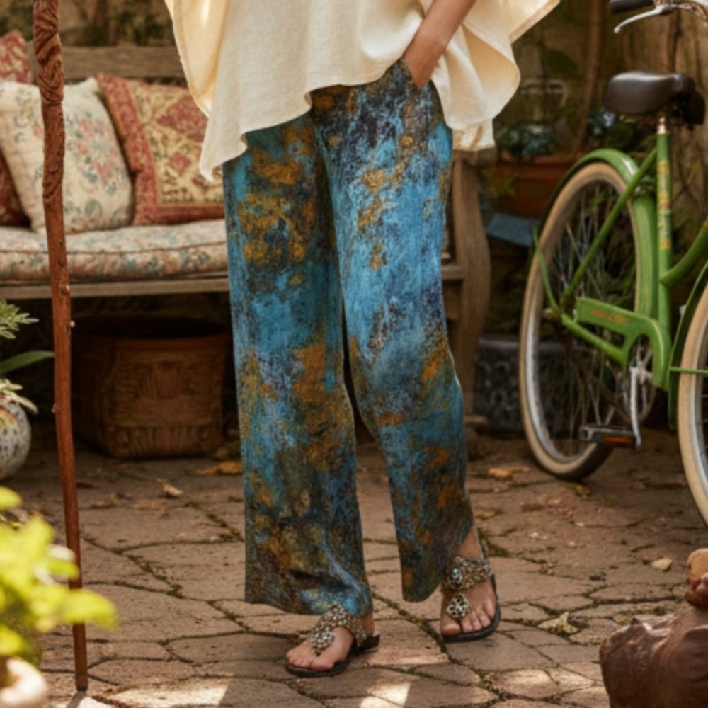 Soft Surroundings Blue and Gold Wide-Leg Pants
